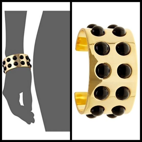 💕TRINA TURK💕 Resin Neo Goth Cab Set Cuff Bracelet Gold Brass Stones NWT - Picture 1 of 13